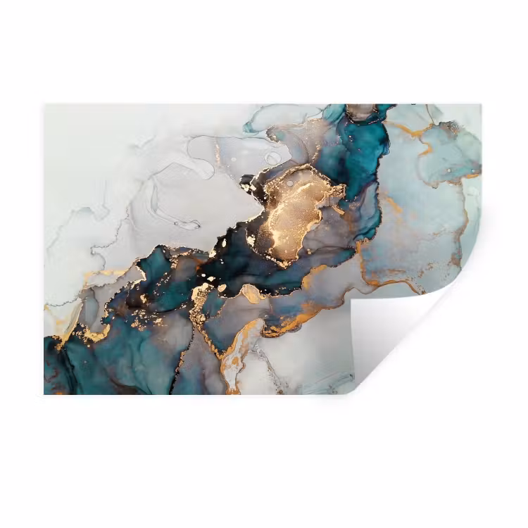 Muursticker - Marmer print - Goud - Blauw — 1