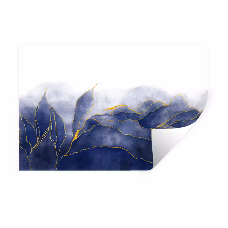 Muursticker - Marmer - Blauw - Marmerlook - Goud - Textuur — 1
