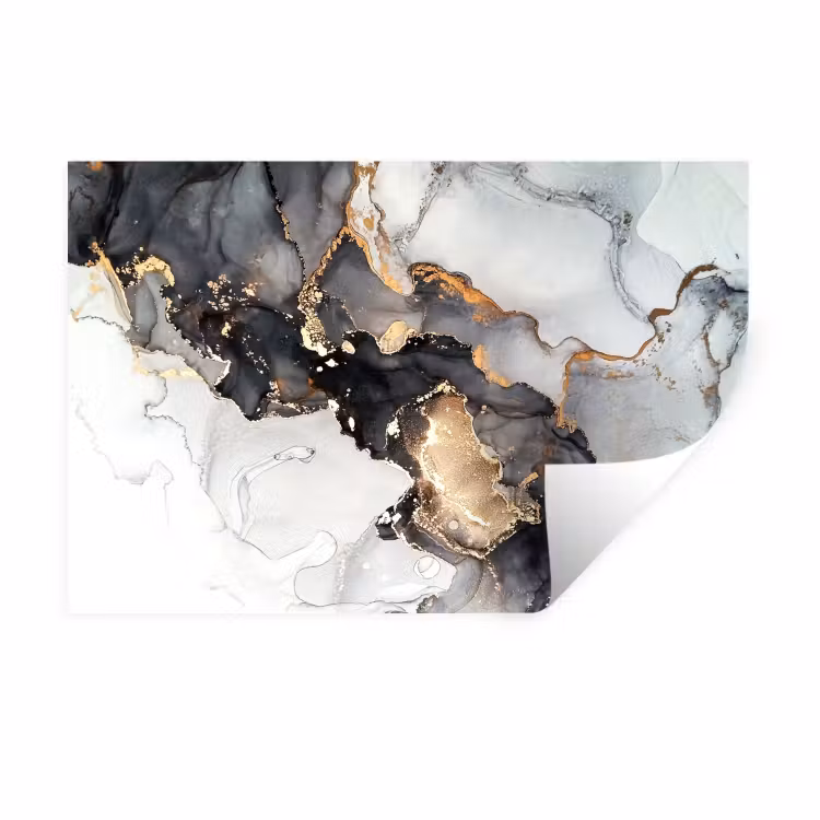 Muursticker - Marmer - Goud - Abstract - Zwart Wit - Luxe — 1