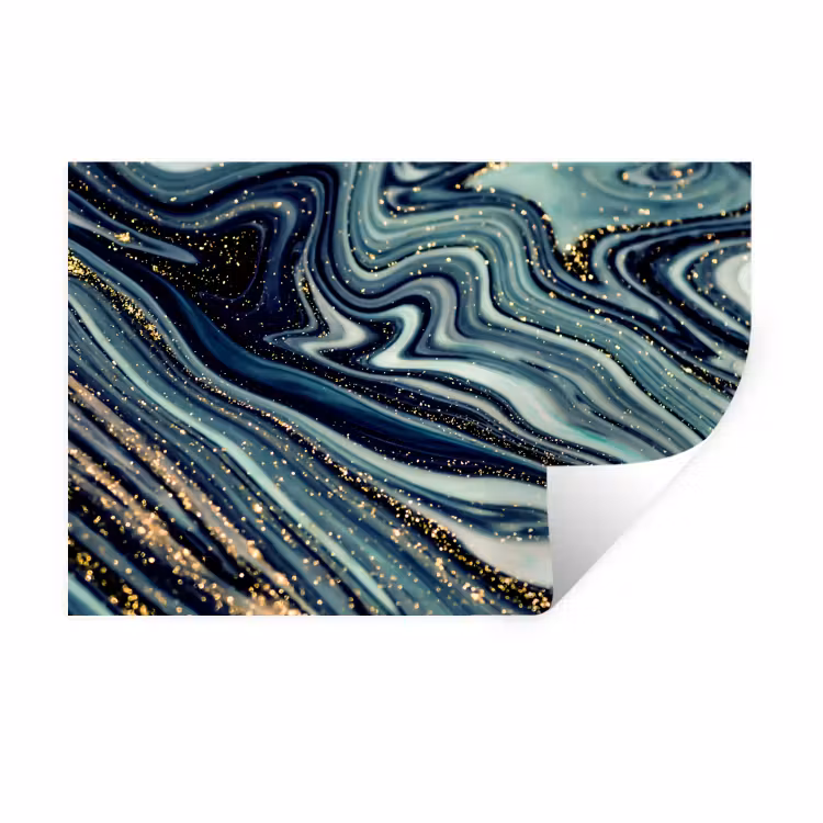 Muursticker - Marmer - Goud - Blauw - Glitter - Marmerlook - Abstract — 1