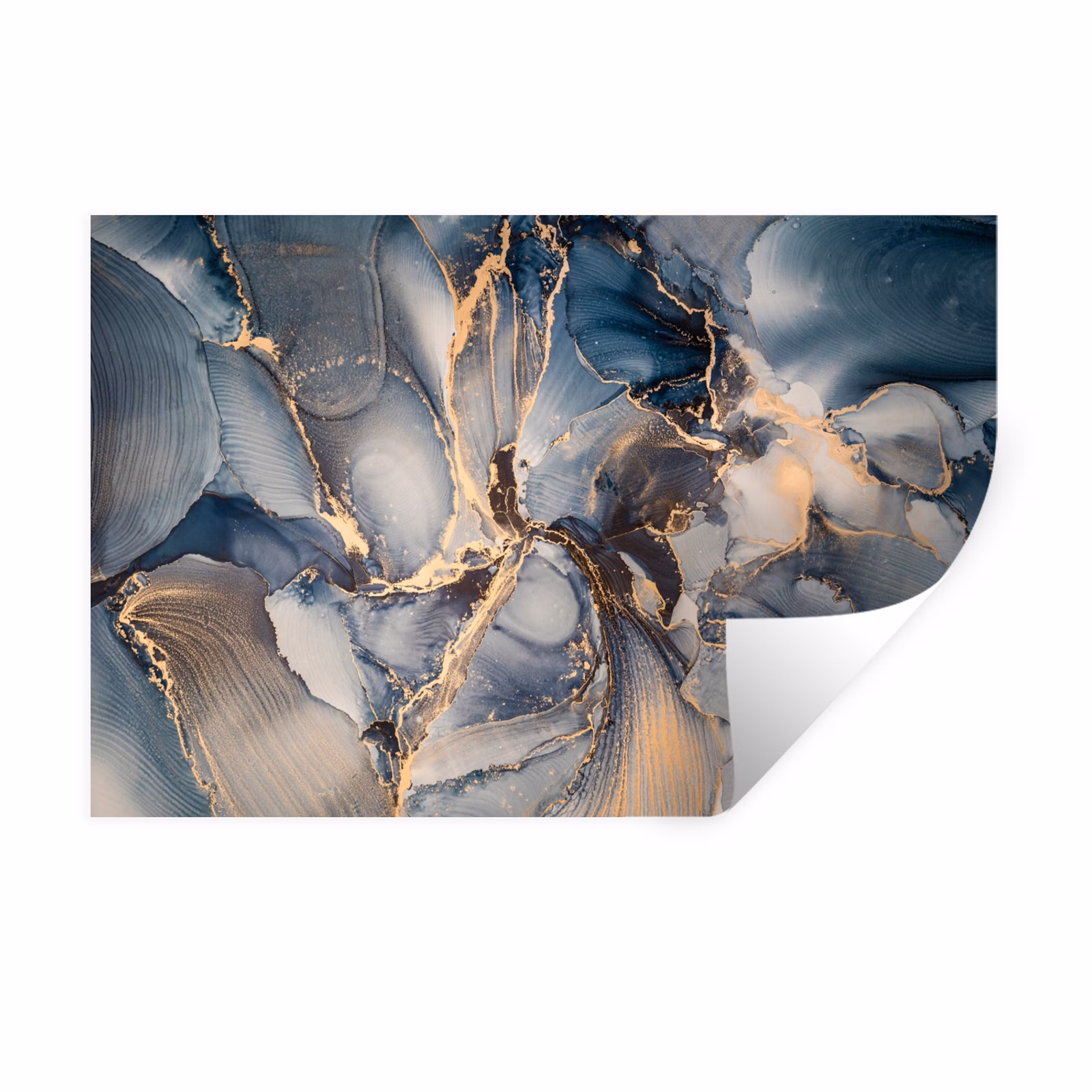 Muursticker - Marmer - Grijs - Blauw - Luxe - Goud — 1