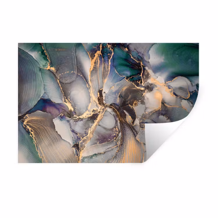 Muursticker - Goud - Blauw - Marmer — 1