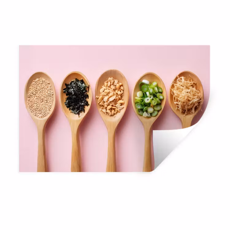 Muursticker - Ingrediënten - Lepels - Hout - Roze — 1