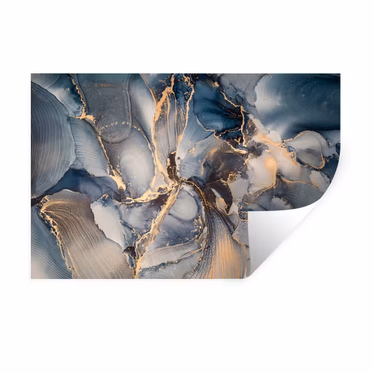 Muursticker - Marmer - Grijs - Blauw - Luxe - Goud — 1