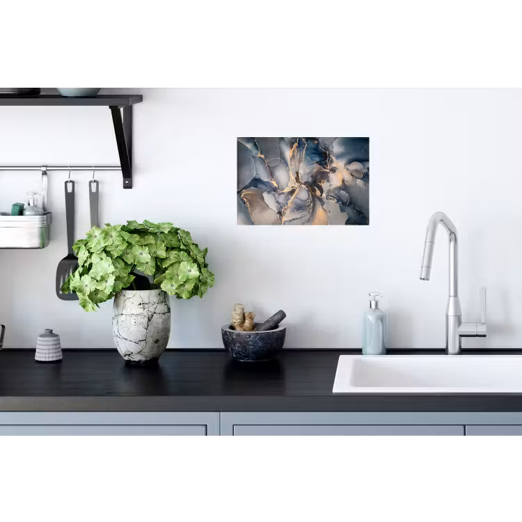 Muursticker - Marmer - Grijs - Blauw - Luxe - Goud — 2