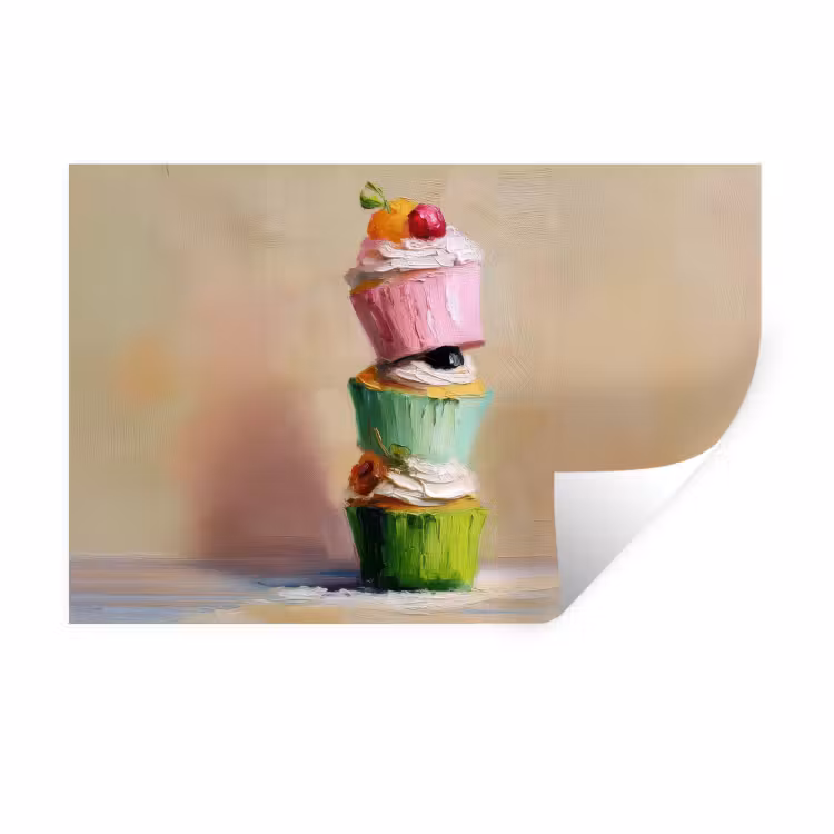 Muursticker - Cupcakes - Gestapeld - Kleurrijk - Fruit — 1