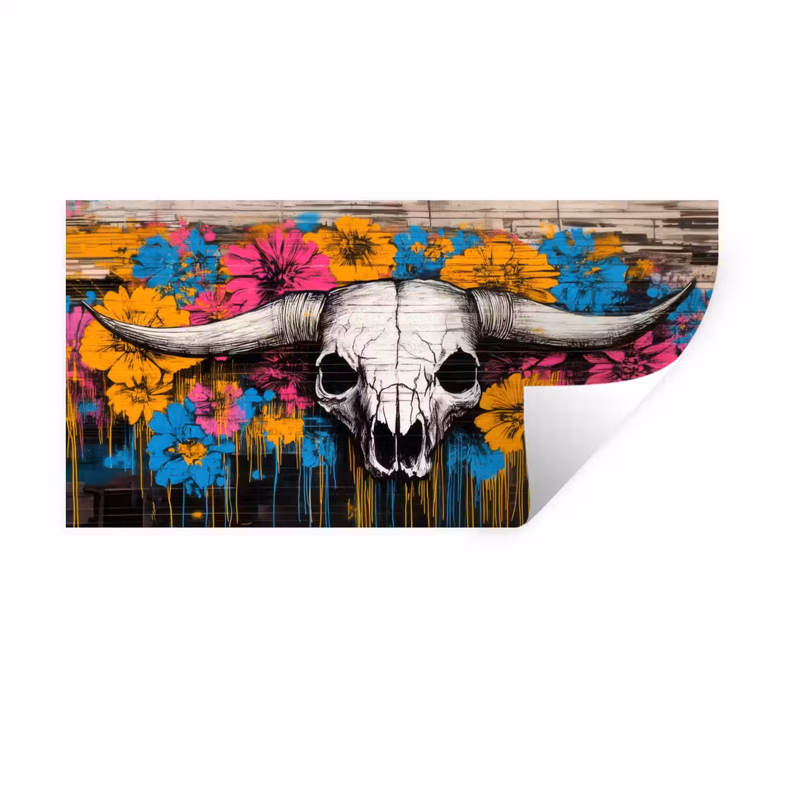 Muursticker - Schedel - Bloemen - Graffiti — 1