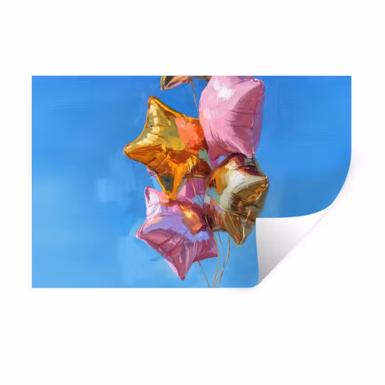 Muursticker - Ballonnen - Goud - Stervorm - Roze — 1