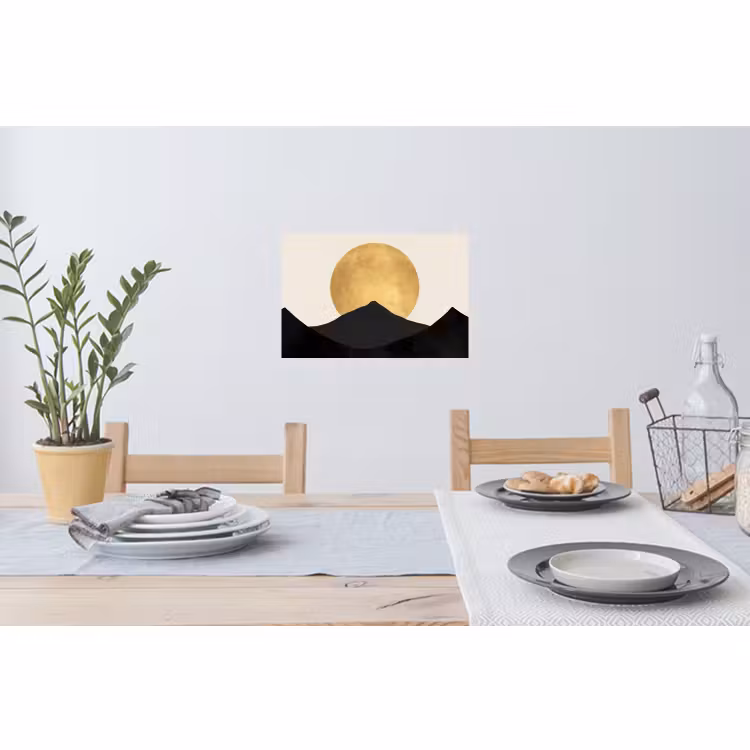 Muursticker - Bergsilhouetten - Gouden cirkel - Beige — 3