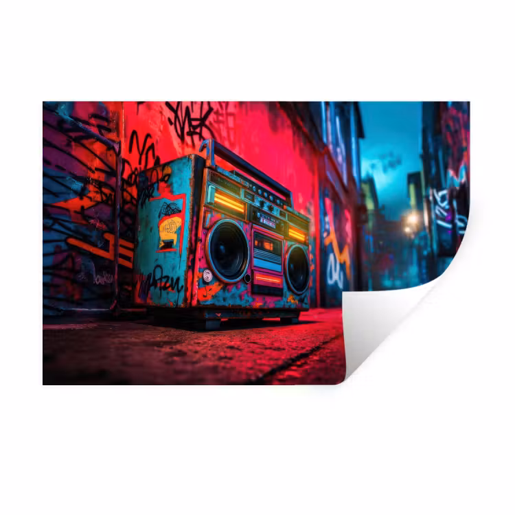 Muursticker - Boombox - Rood - Graffiti - Neon — 1