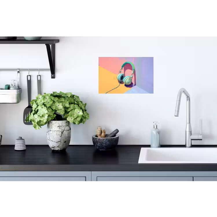 Muursticker - Koptelefoon - Mintgroen - Draad — 2