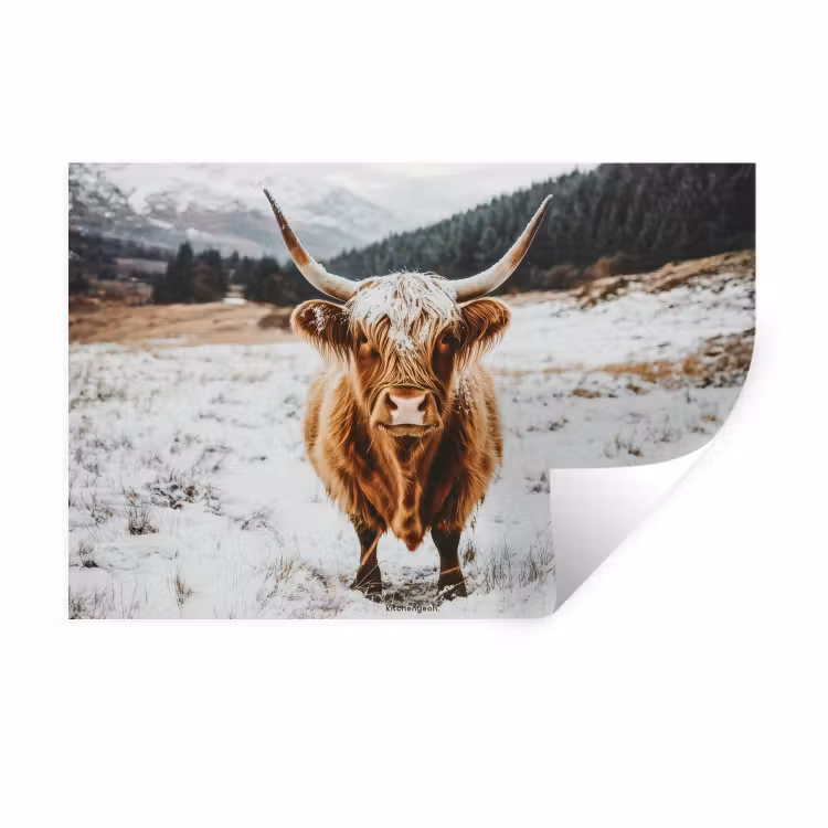 Muursticker - Schotse Hooglander - Sneeuw - Winter - Dieren — 1