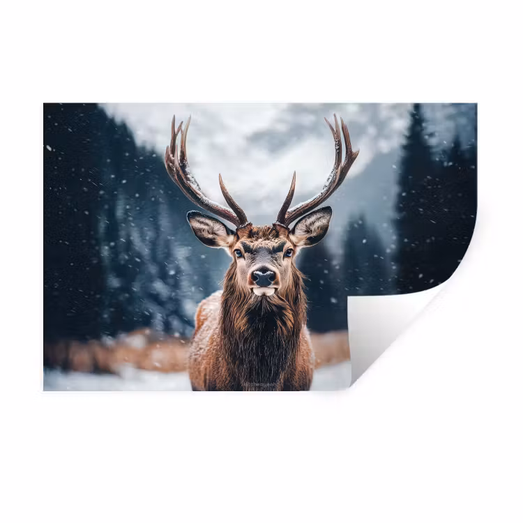 Muursticker - Hert - Winter - Hertenkop - Sneeuw - Gewei — 1