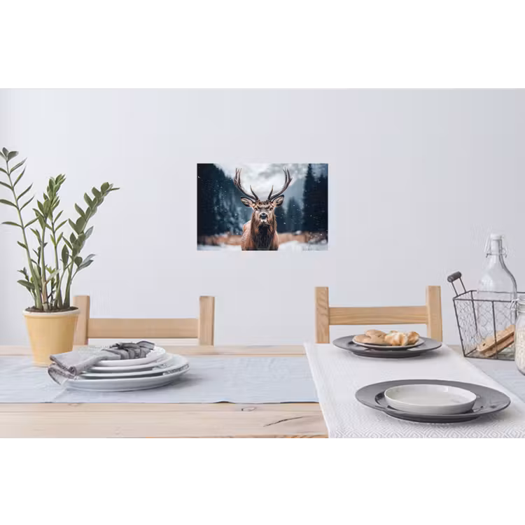 Muursticker - Hert - Winter - Hertenkop - Sneeuw - Gewei — 3