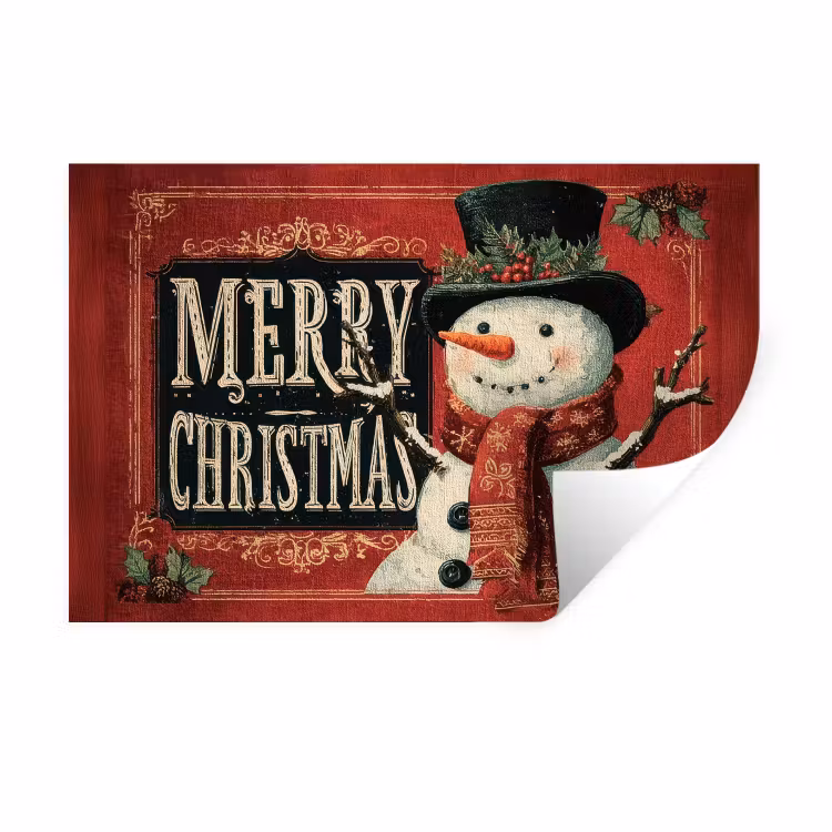 Muursticker - Klassiek - Kerstgroet - Sneeuwpop - Rood — 1