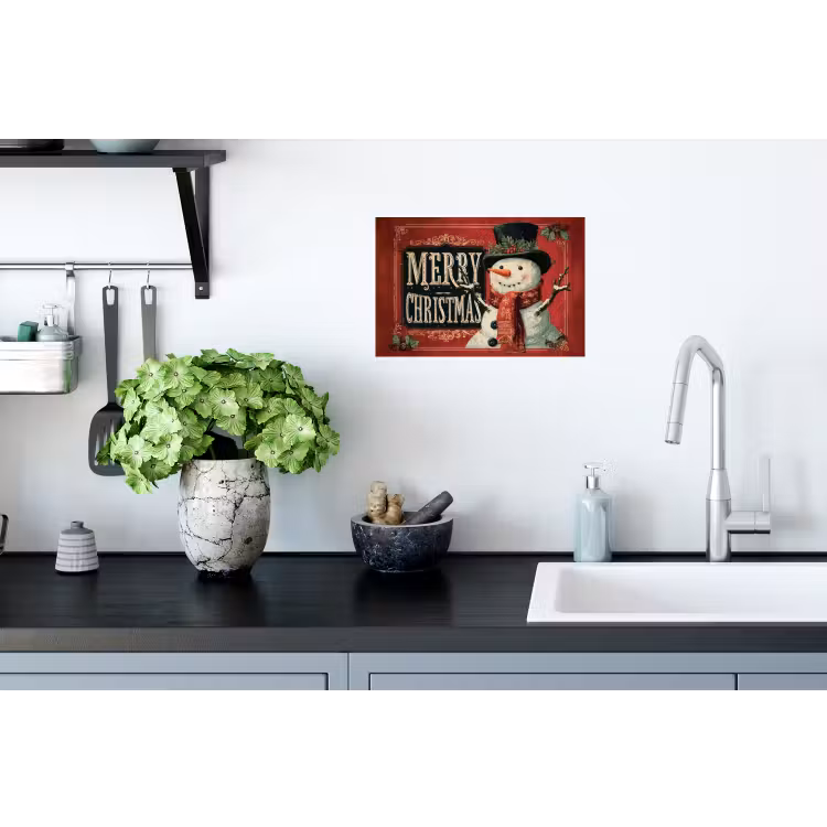 Muursticker - Klassiek - Kerstgroet - Sneeuwpop - Rood — 2