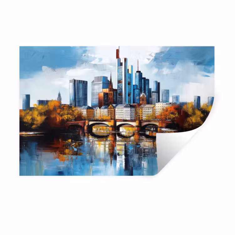 Muursticker - Bomen Frankfurt- Stad - Skyline - Brug — 1