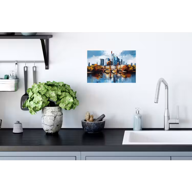 Muursticker - Bomen Frankfurt- Stad - Skyline - Brug — 2