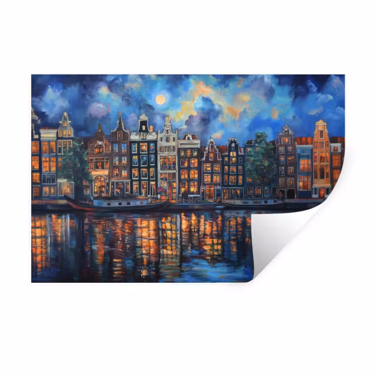 Muursticker - Grachten Amsterdam - Huizen - Stad - Kleurrijk — 1