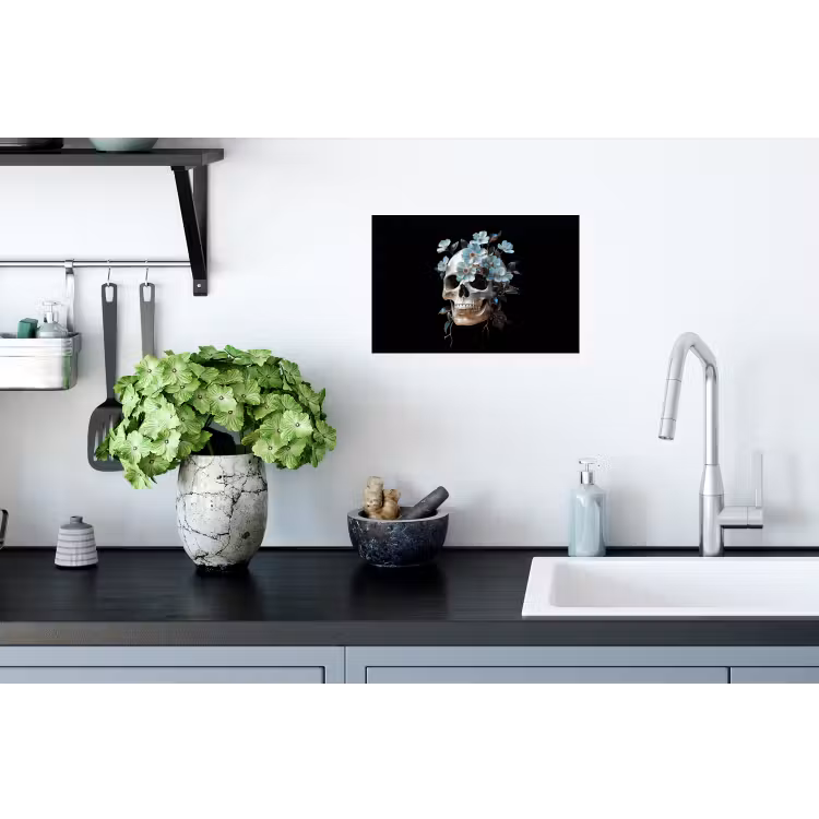 Muursticker - Schedel - Blauw - Bloemen - Bladeren — 2