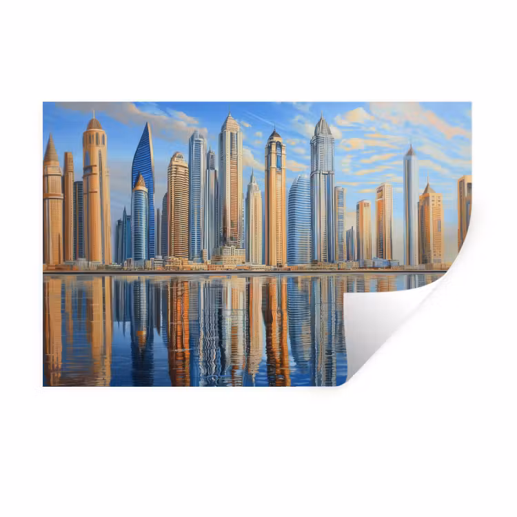 Muursticker - Skyline - Wolkenkrabbers - Water - Blauw — 1