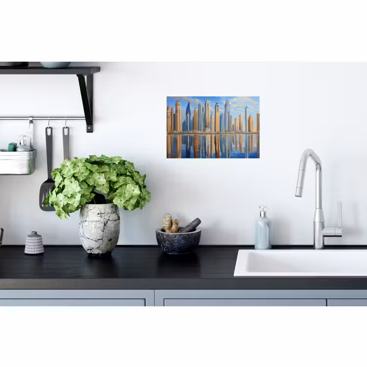 Muursticker - Skyline - Wolkenkrabbers - Water - Blauw — 2