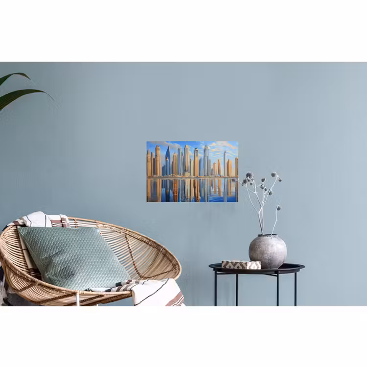 Muursticker - Skyline - Wolkenkrabbers - Water - Blauw — 4
