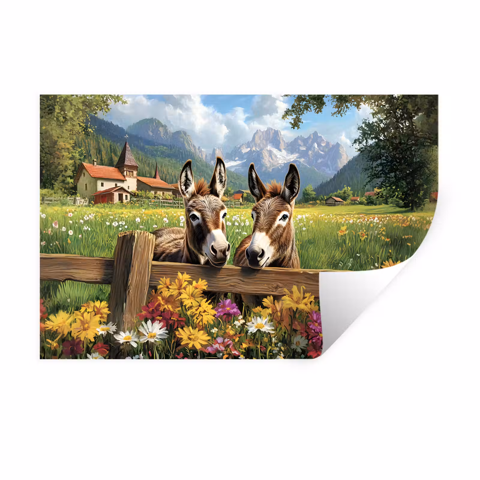 Muursticker - Ezels - Bloemen - Zomers — 1