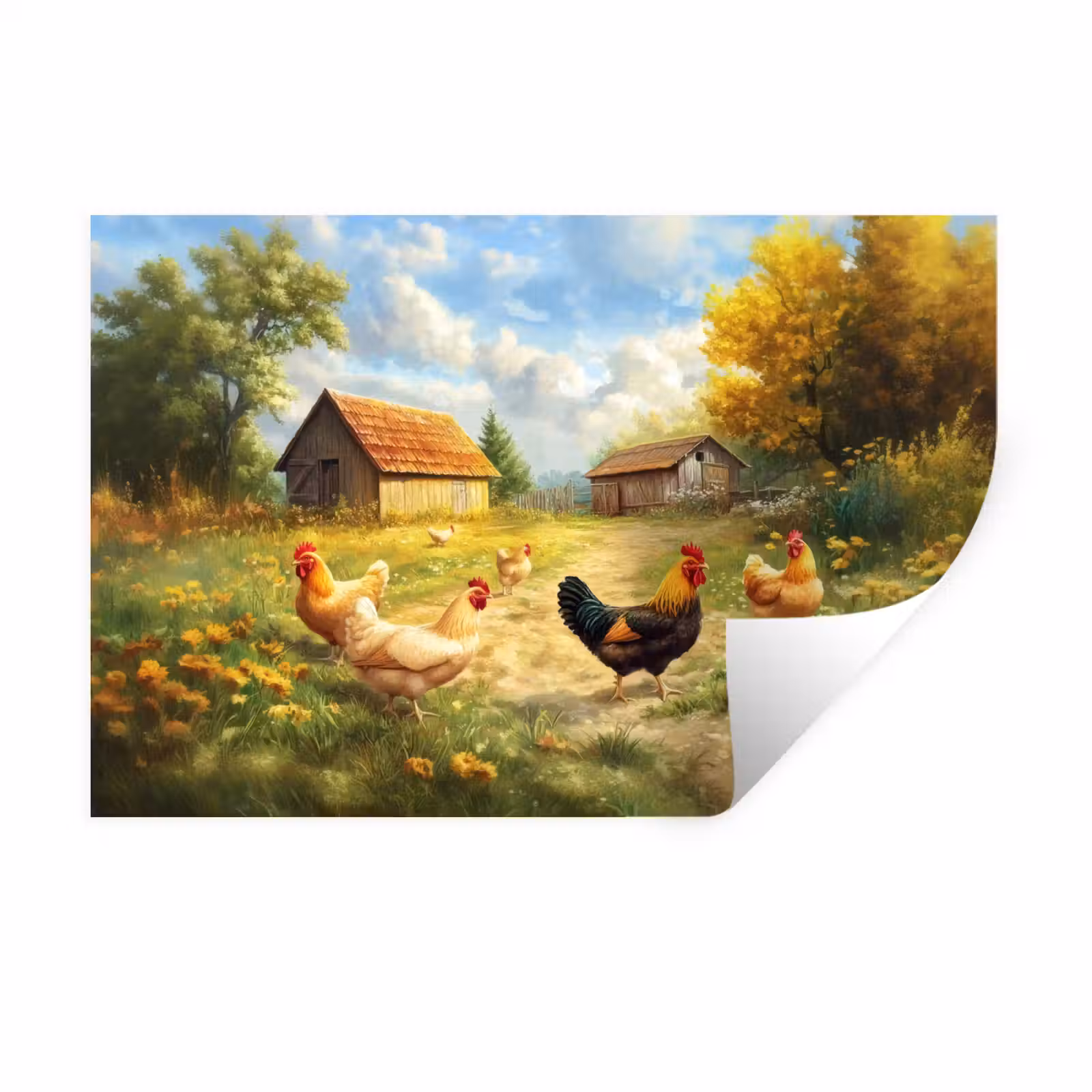 Muursticker - Kippen - Landelijke rust - Natuur — 1