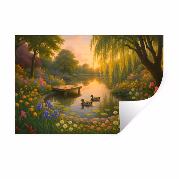 Muursticker - Eenden - Vijver - Bloemen — 1