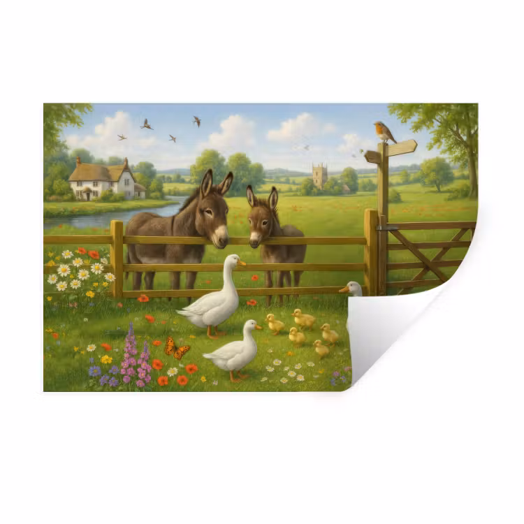 Muursticker - Ezels - Ganzen - Kleurrijk — 1