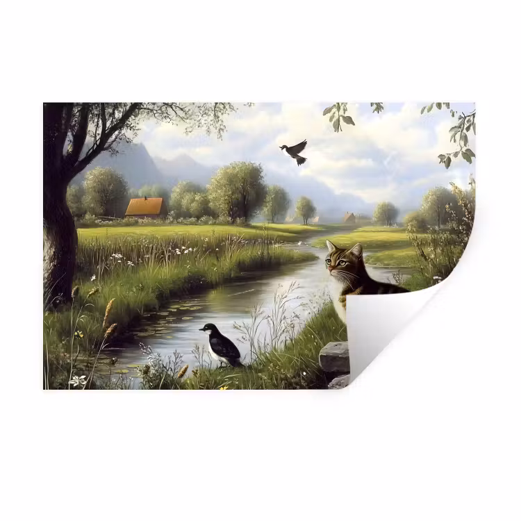 Muursticker - Kat - Beekje - Weide — 1