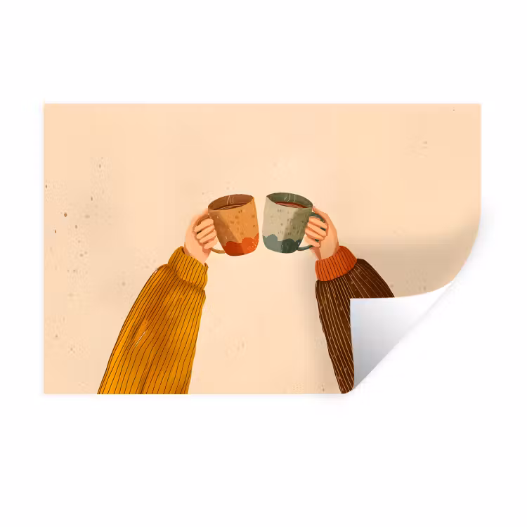 Muursticker - Illustratie - Mokken - Proosten - Bruin — 1