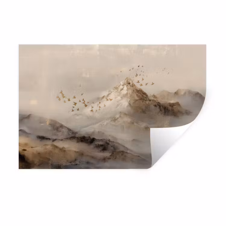 Muursticker - Berglandschap - Mist - Penseelstreken — 1