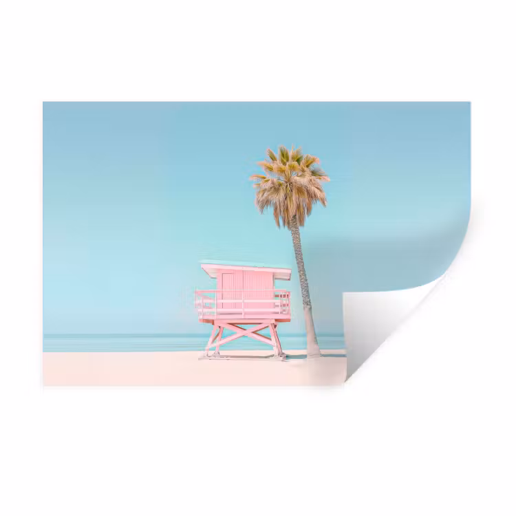 Muursticker - Palmboom - Strandhuis - Roze — 1