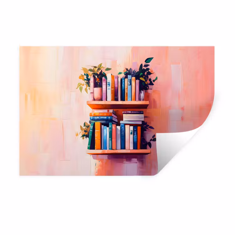 Muursticker - Planken - Boeken - Bladeren — 1