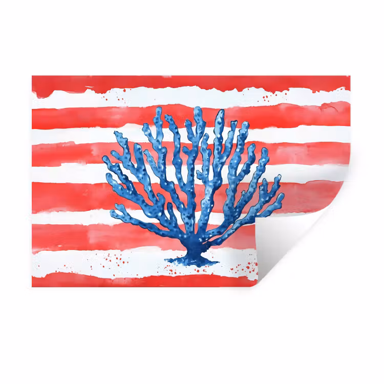 Muursticker - Koraal - Verfstructuur - Rood - Blauw — 1