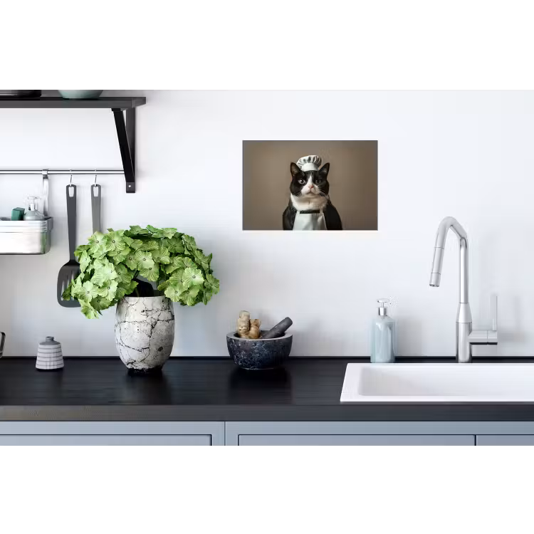 Muursticker - Kat - Kokskleding - Zwart - Wit — 2