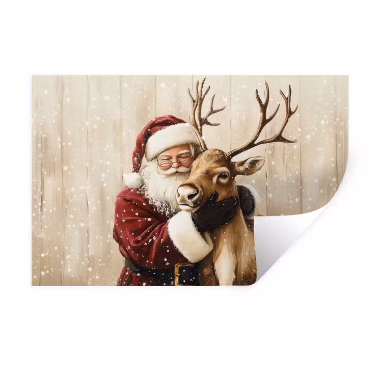 Muursticker - Kerstman - Rendier - Sneeuw - Kleurrijk — 1