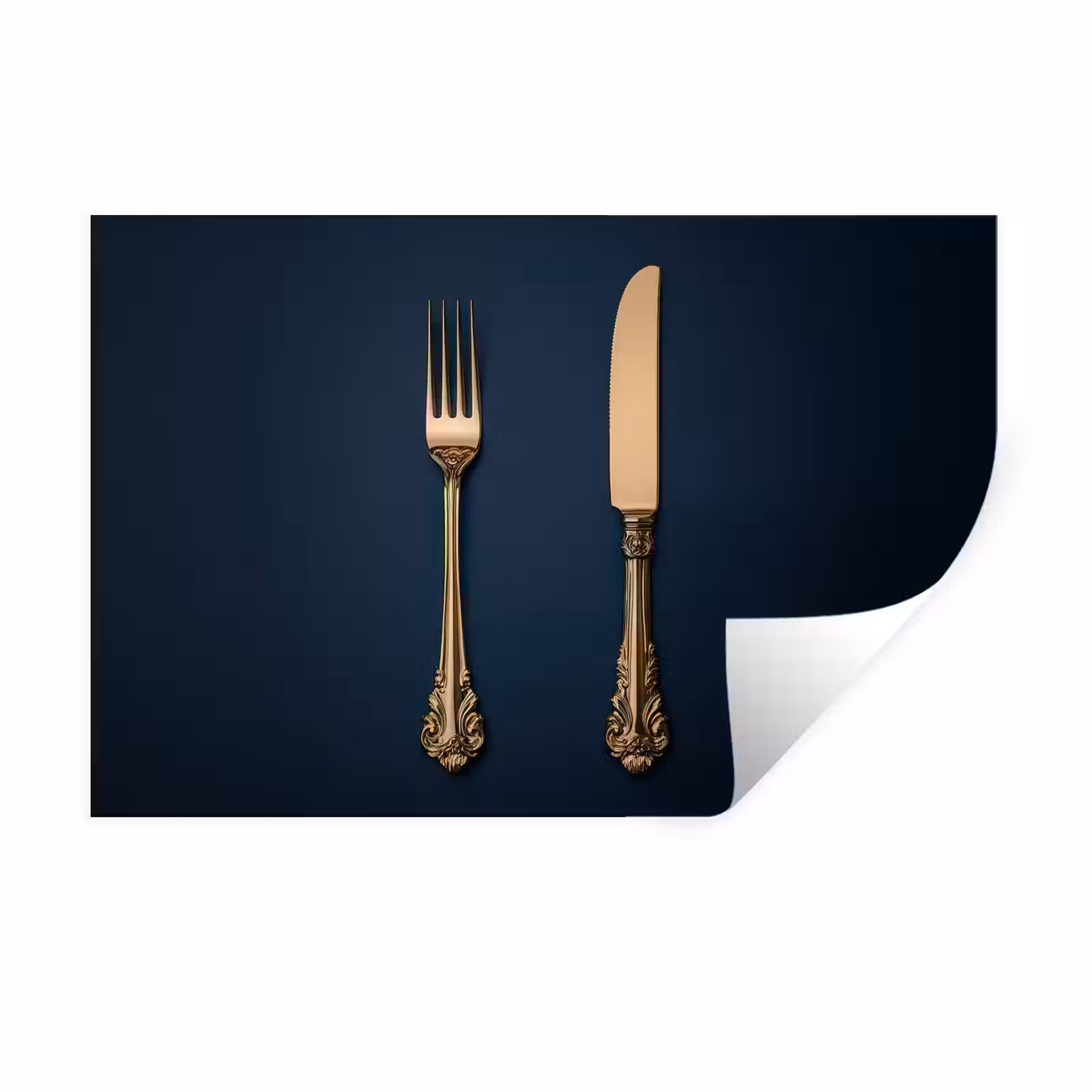 Muursticker - Bestek - Donkerblauw - Goud — 1