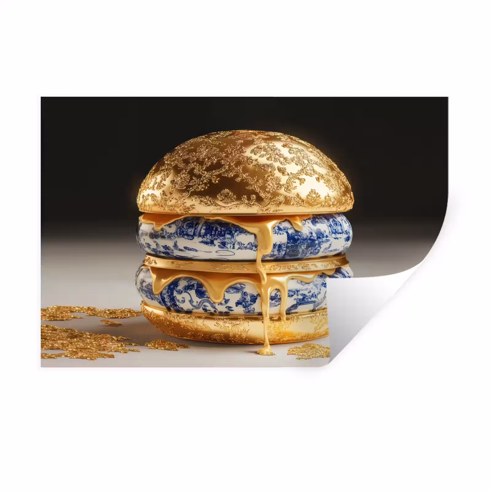 Muursticker - Delftsblauw - Goud - Burger — 1