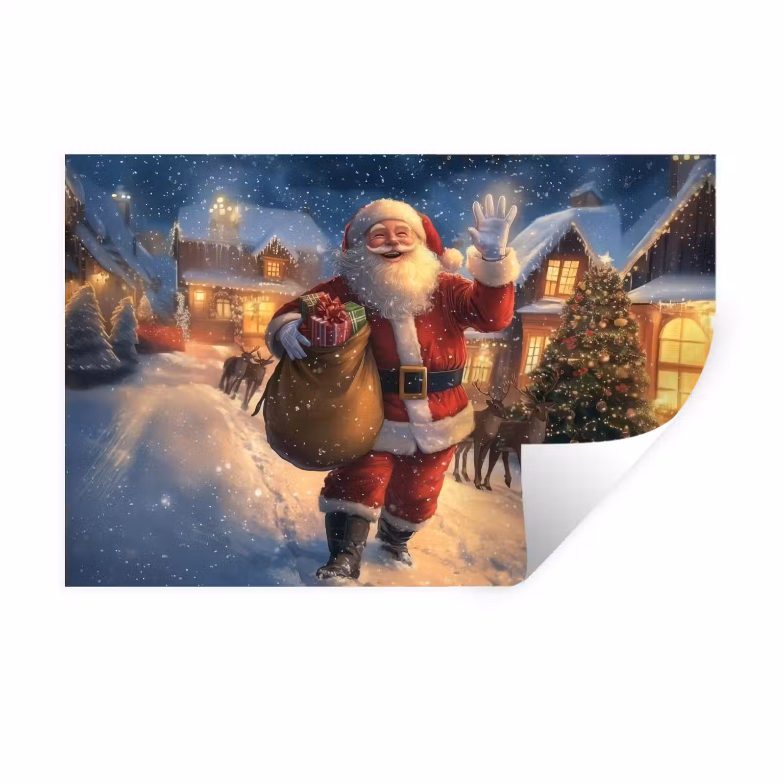 Muursticker - Kerstman - Dorp - Hert - Donker — 1