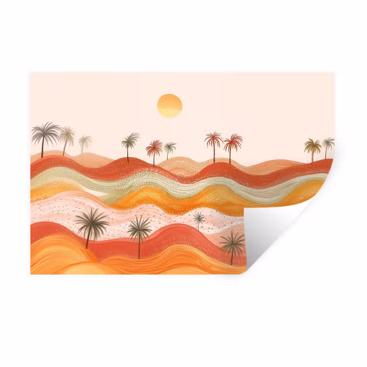 Muursticker - Abstract landschap - Palmbomen - Kleurrijk — 1