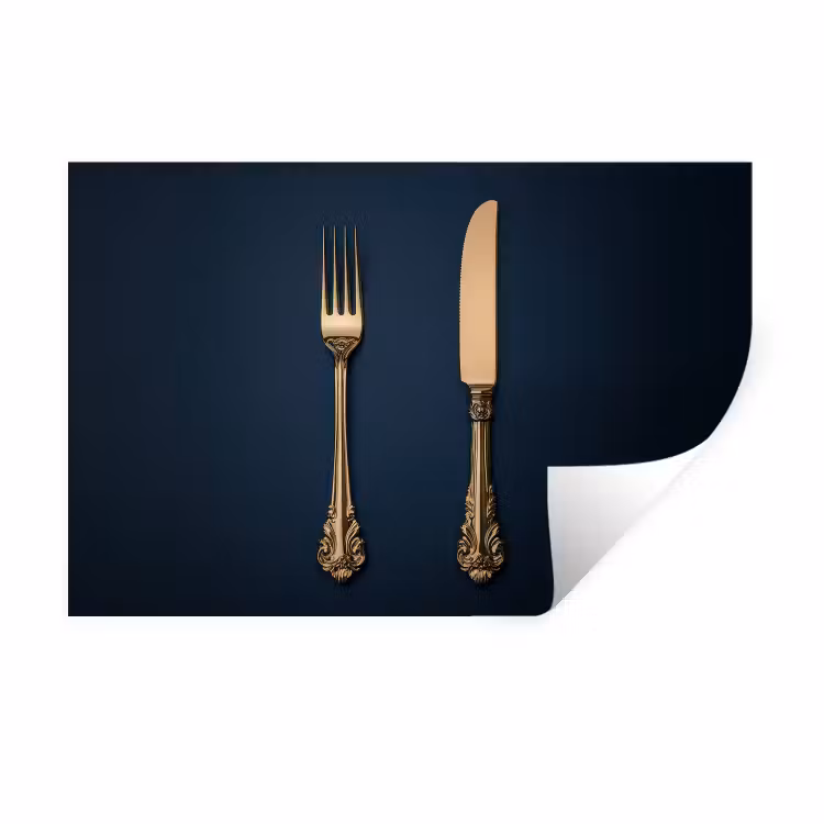 Muursticker - Bestek - Donkerblauw - Goud — 1