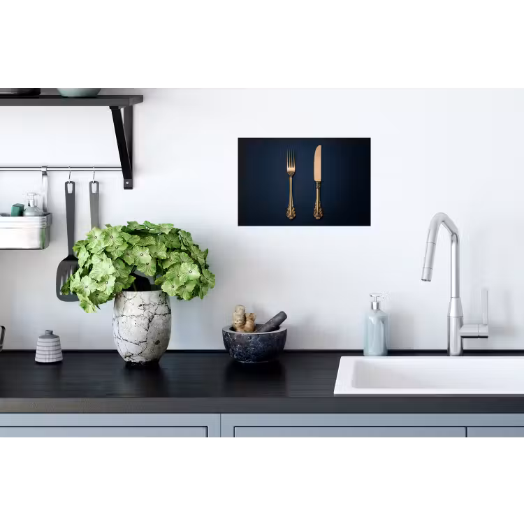 Muursticker - Bestek - Donkerblauw - Goud — 2