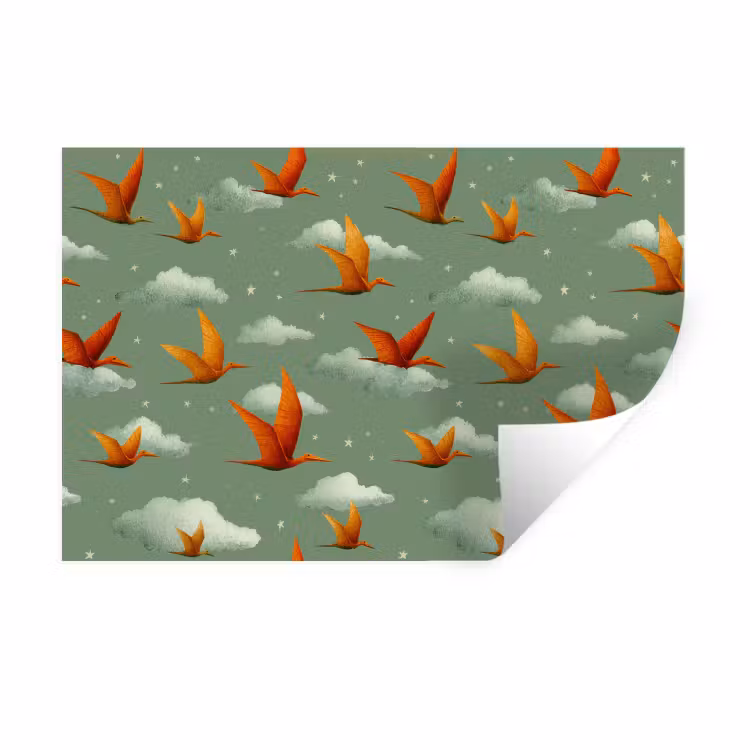 Muursticker - Dinosaurussen - Wolken - Sterren - Oranje — 1