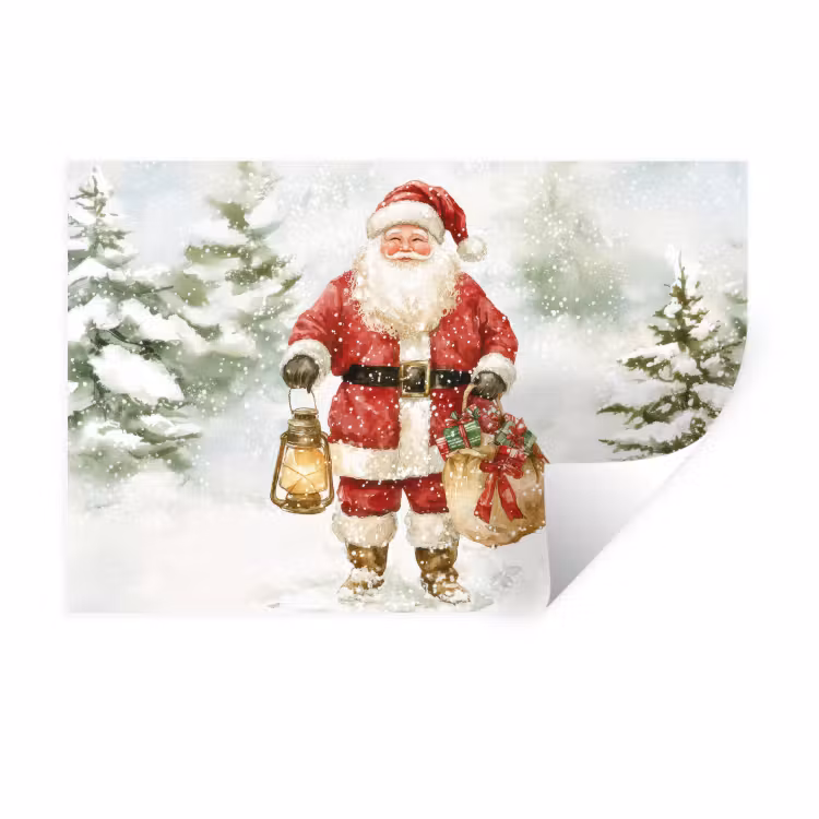 Muursticker - Kerstman- Winter - Sneeuw - Wit - Rood — 1