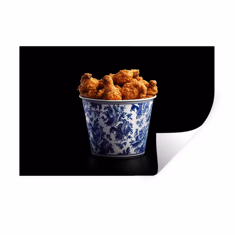 Muursticker - Kip - Bucket - Delfts blauw - Lekker — 1