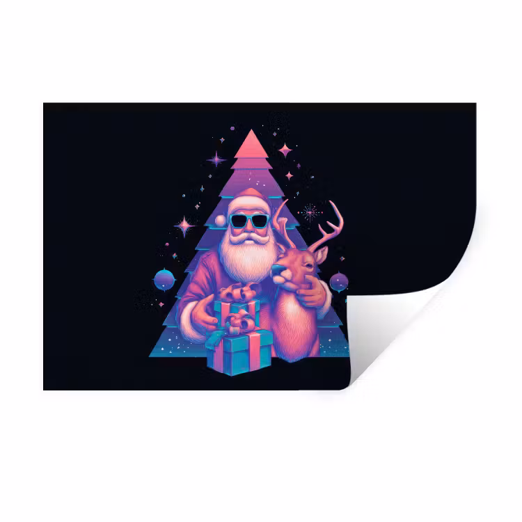 Muursticker - Retro - Kerstman - Rendieren - Kerstboom — 1
