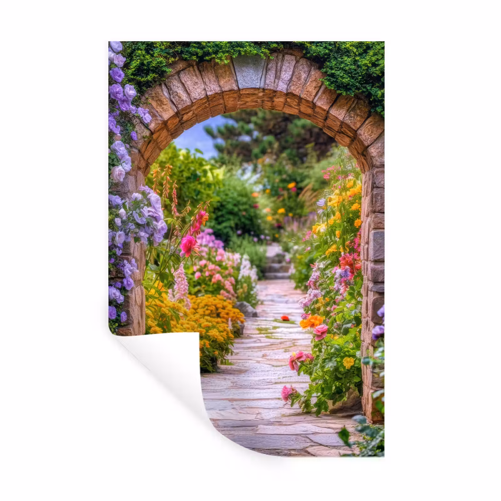 Muursticker - Doorkijk - Bloemen - Pad - Natuur — 1